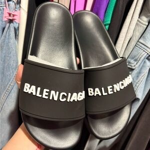 Balenciaga Black Logo Slide Sandals